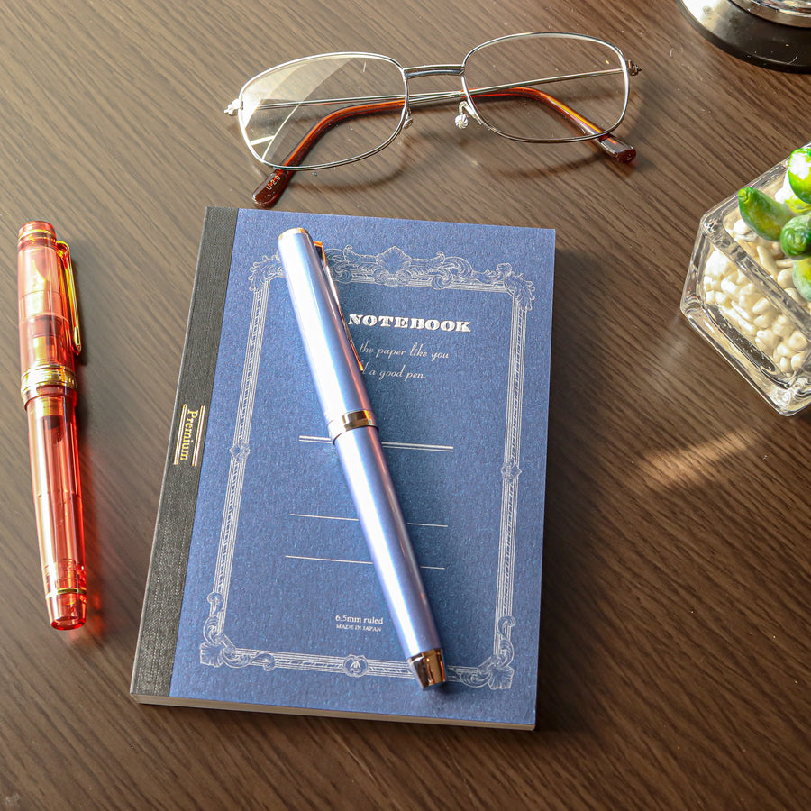 Premium C.D. Notebook A6 Blue - 6.5mm - Ruled, 18 lines - PenSachi Japanese Limited Fountain Pen