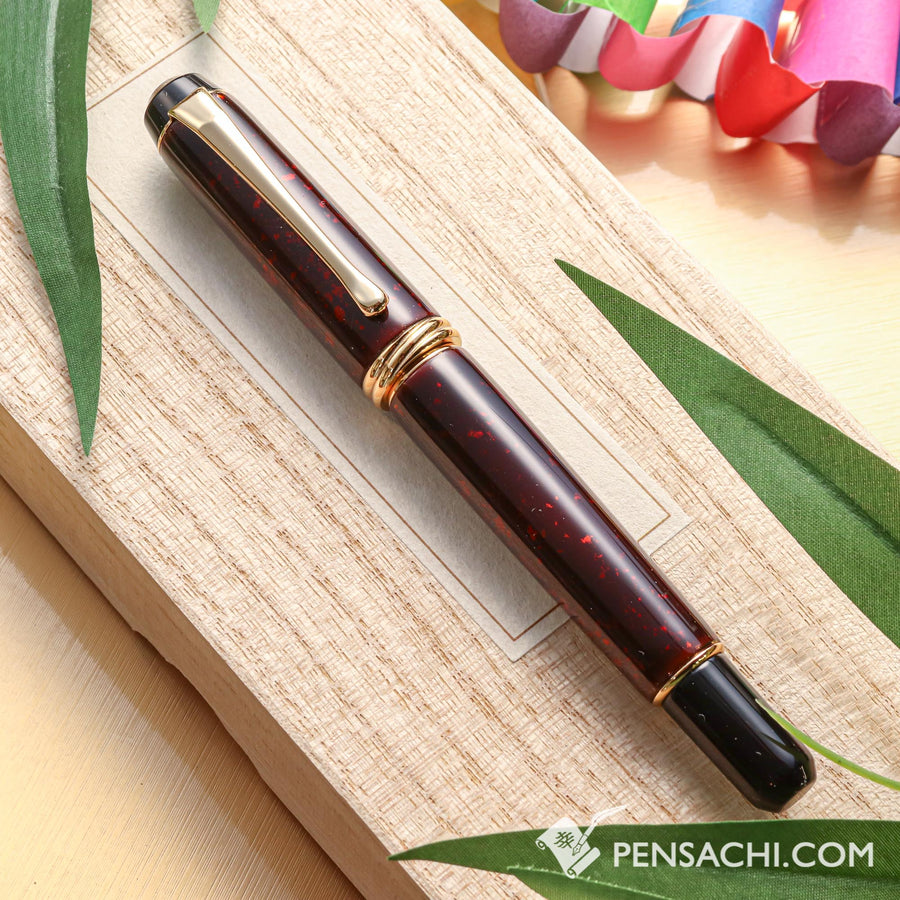 KURETAKE Yumeginga Galaxy Fountain Pen - Echizen Urushi Lacquer Sandalwood Vermilion Red - PenSachi Japanese Limited Fountain Pen