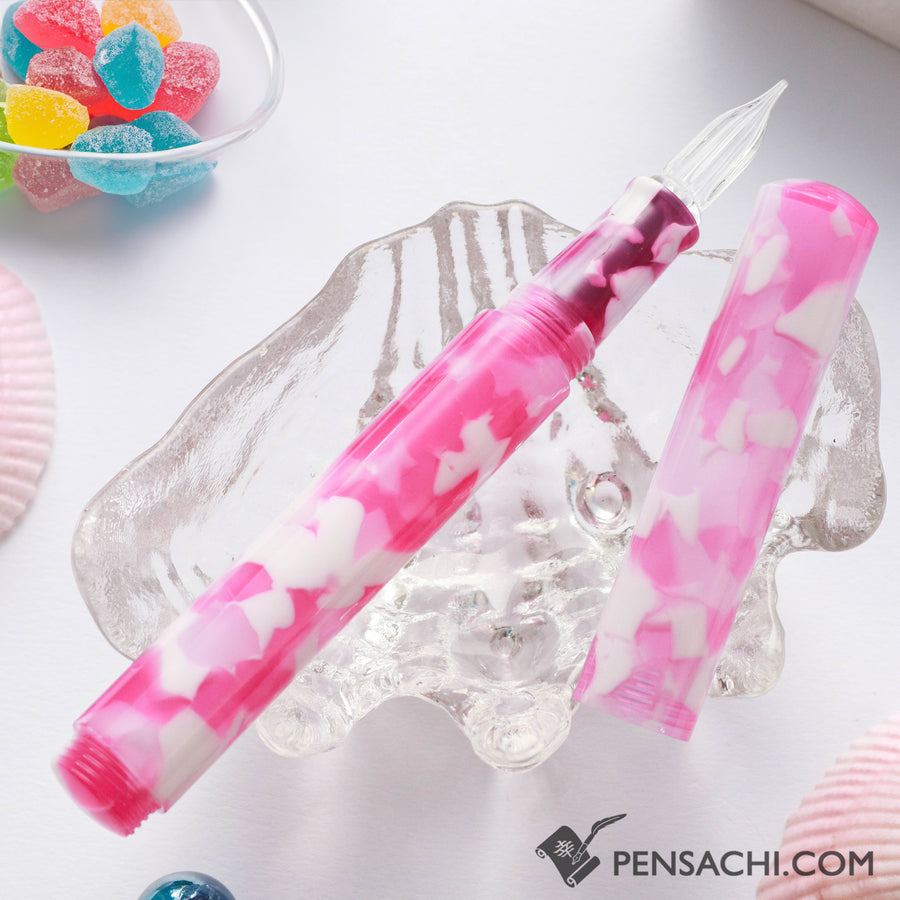 Teranishi Guitar Aurora Glass Pen with cap - Jelly Pink - PenSachi Japanese Limited Fountain Pen