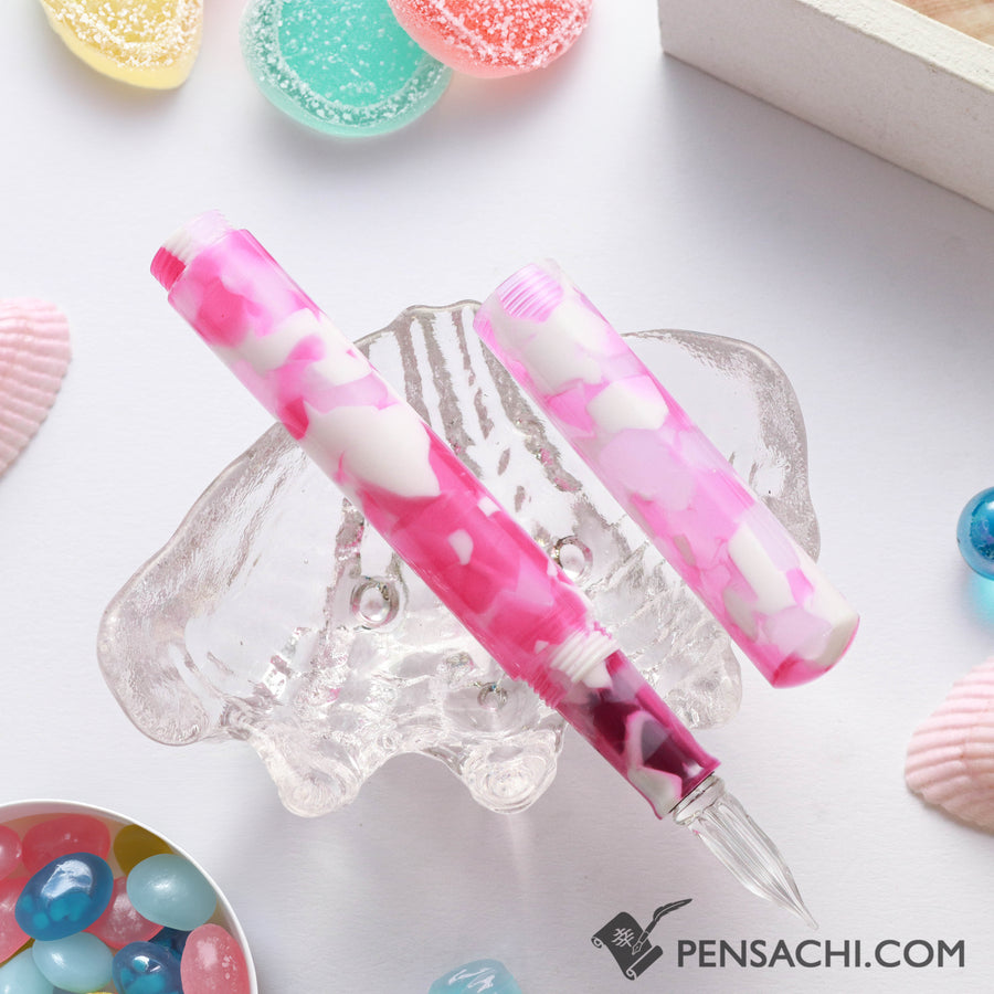 Teranishi Guitar Aurora Glass Pen with cap - Jelly Pink - PenSachi Japanese Limited Fountain Pen