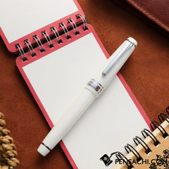 SAILOR Pro Gear Slim 21 Silver Trim Fountain Pen - White - PenSachi Japanese Limited Fountain Pen