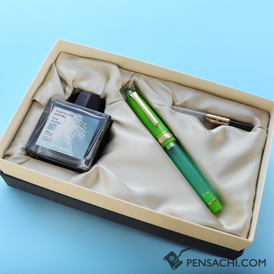 SAILOR Limited Edition Pro Gear Slim Manyo Fountain Pen Set - Grass - PenSachi Japanese Limited Fountain Pen