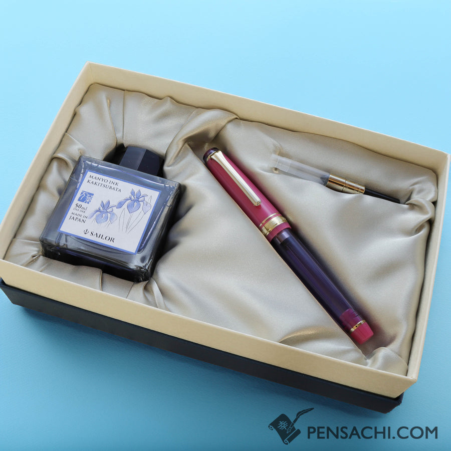 SAILOR Limited Edition Pro Gear Slim Manyo Fountain Pen Set - Rabbit Ear Iris - PenSachi Japanese Limited Fountain Pen