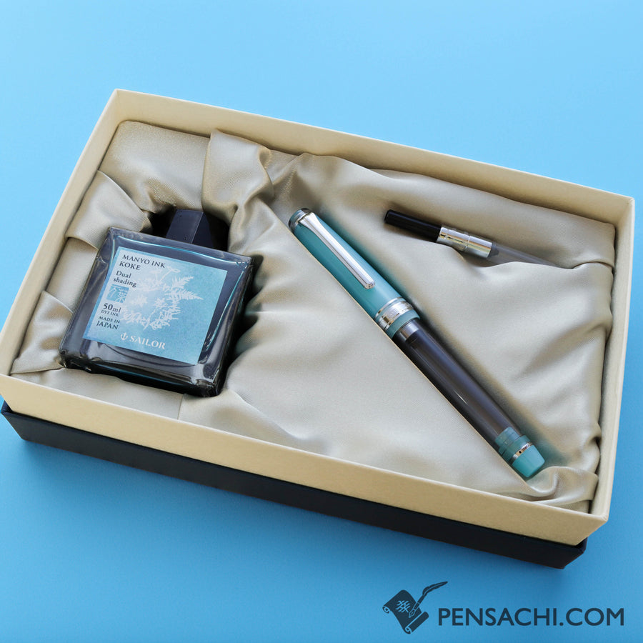 SAILOR Limited Edition Pro Gear Slim Manyo Fountain Pen Set -  Moss - PenSachi Japanese Limited Fountain Pen