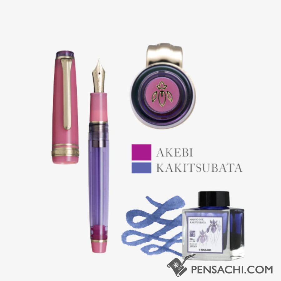 SAILOR Limited Edition Pro Gear Slim Manyo Fountain Pen Set - Rabbit Ear Iris - PenSachi Japanese Limited Fountain Pen