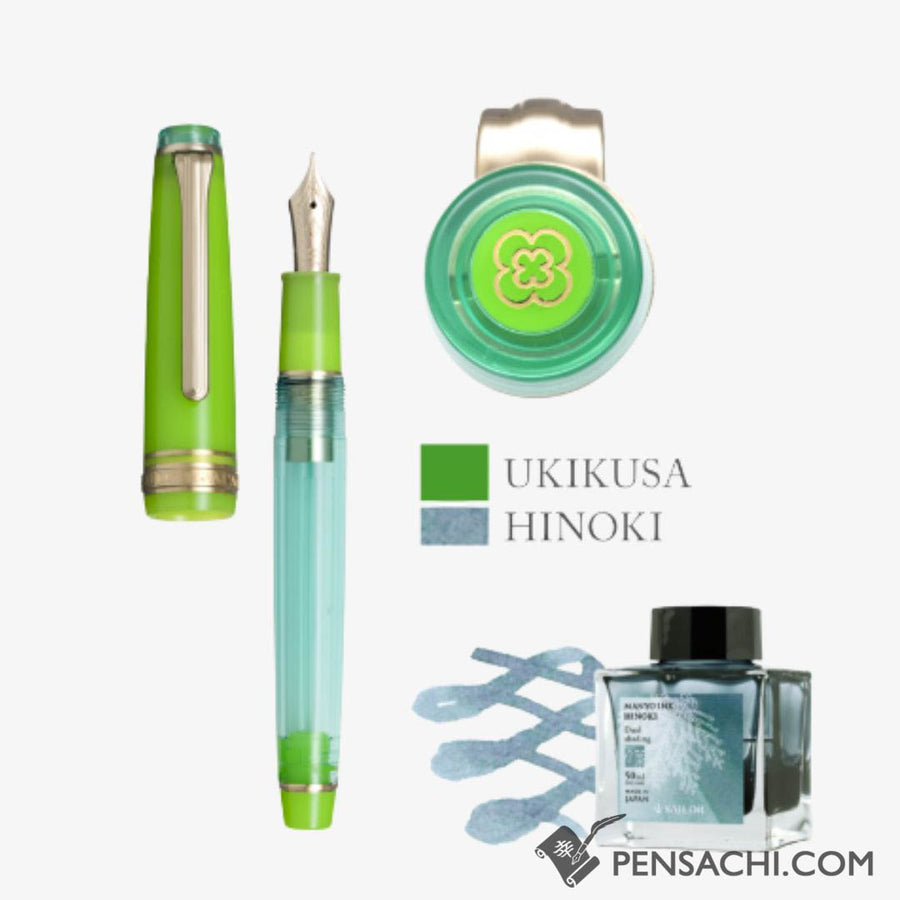 SAILOR Limited Edition Pro Gear Slim Manyo Fountain Pen Set - Grass - PenSachi Japanese Limited Fountain Pen