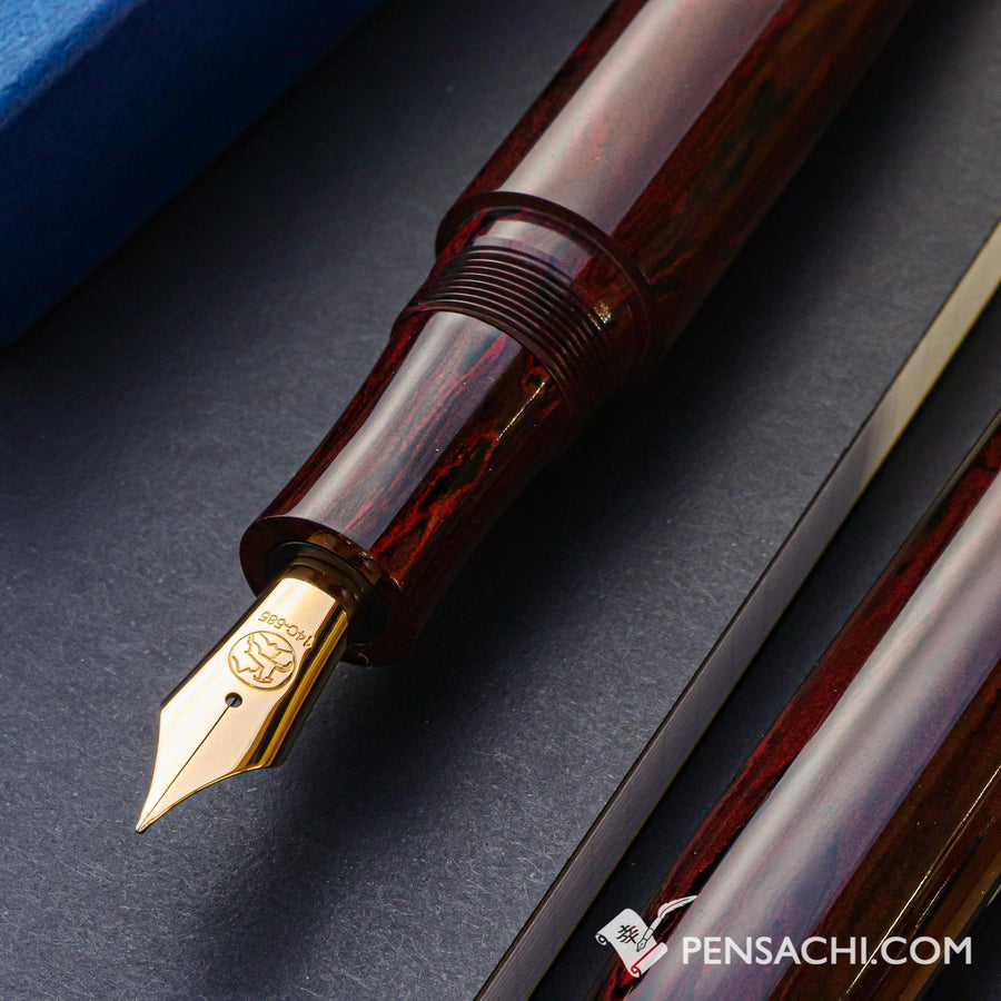 EBOYA Houga (Large) Ebonite Fountain Pen - Tanshin Red - PenSachi Japanese Limited Fountain Pen