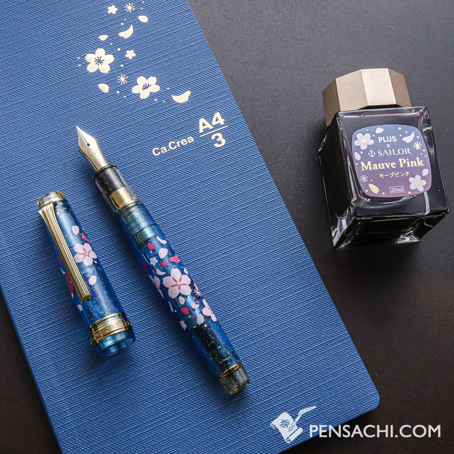SAILOR Limited Edition Pro Gear Slim Demonstrator Sakura Set - Blue Gold - PenSachi Japanese Limited Fountain Pen