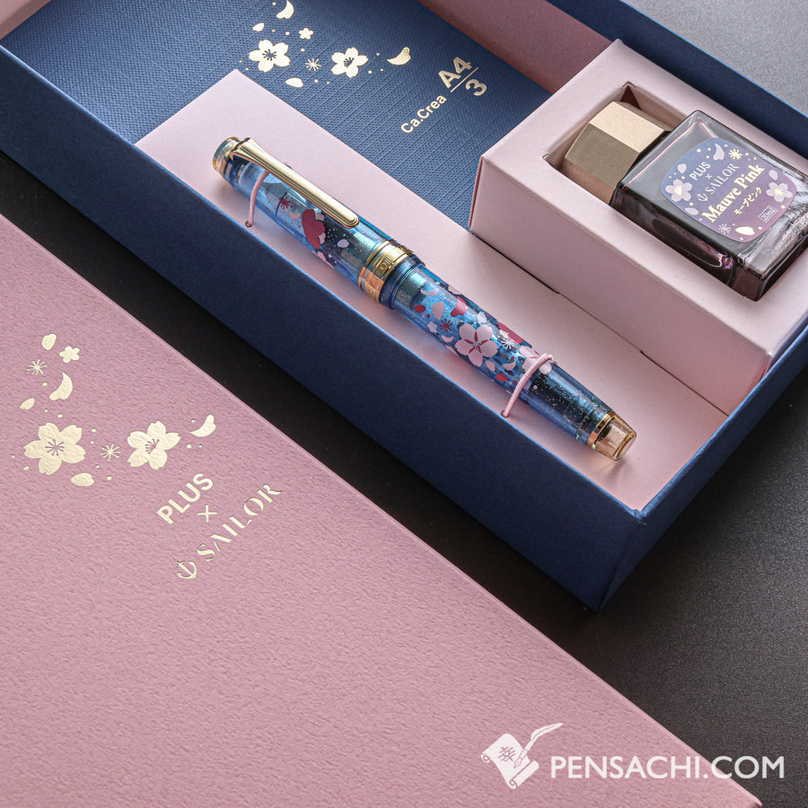 SAILOR Limited Edition Pro Gear Slim Demonstrator Sakura Set - Blue Gold - PenSachi Japanese Limited Fountain Pen