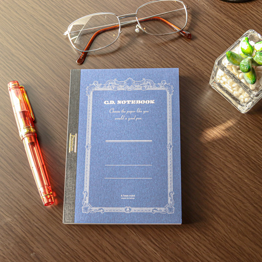 Premium C.D. Notebook A6 Blue - 6.5mm - Ruled, 18 lines - PenSachi Japanese Limited Fountain Pen