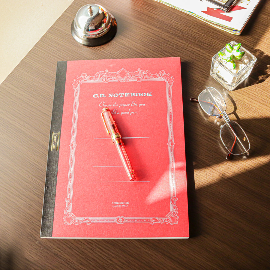 Premium C.D. Notebook A4 Red - 5mm Graph - PenSachi Japanese Limited Fountain Pen