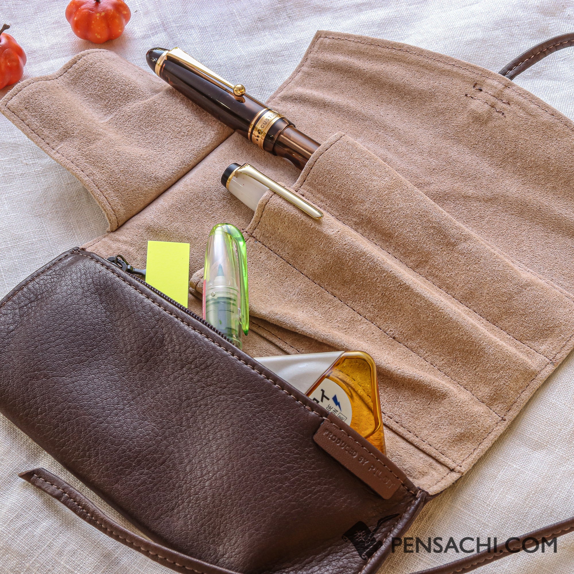 PILOT PENSEMBLE Roll Pen Case 3 Pens - Dark Brown | PenSachi