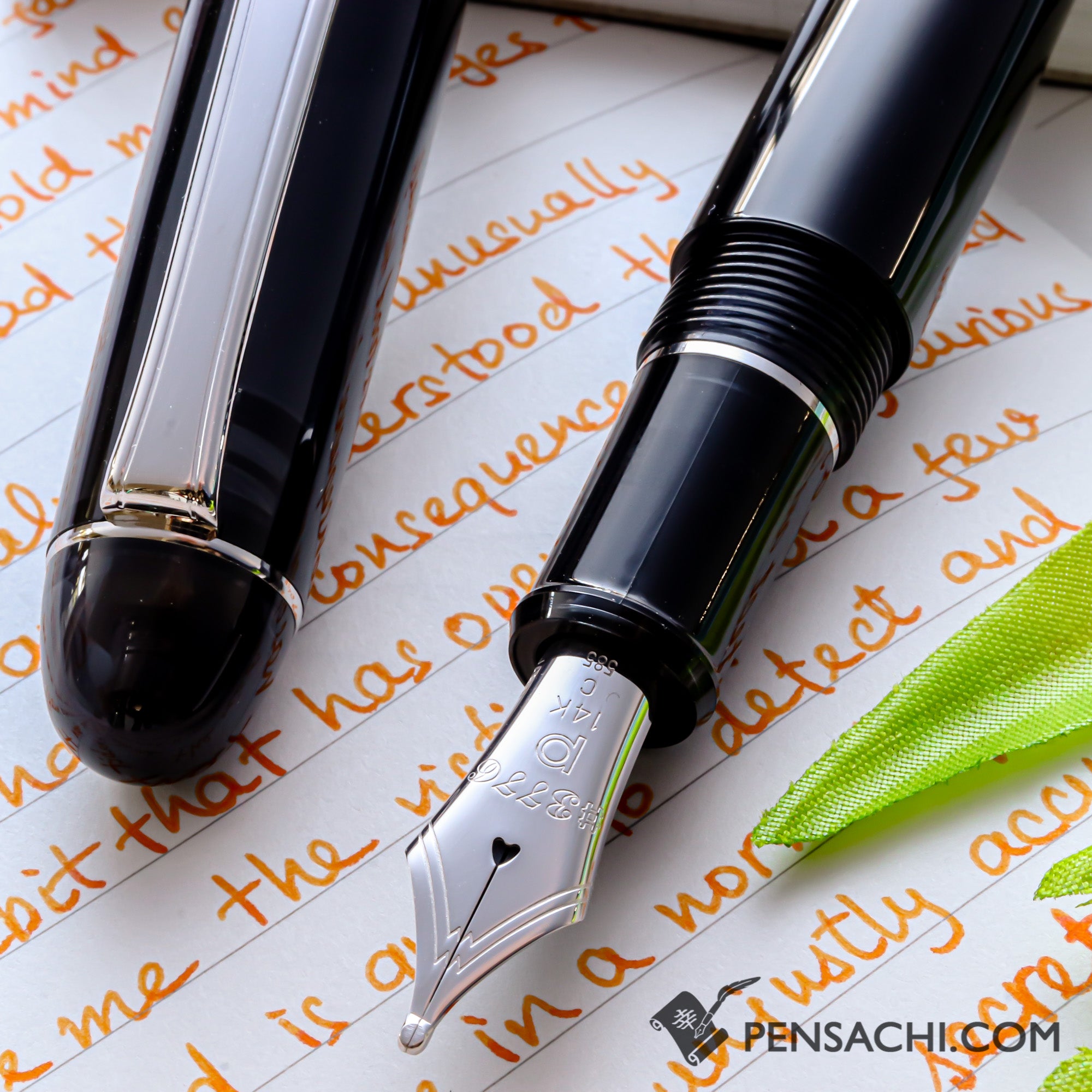 PLATINUM #3776 Century Rhodium Fountain Pen - Black Diamond