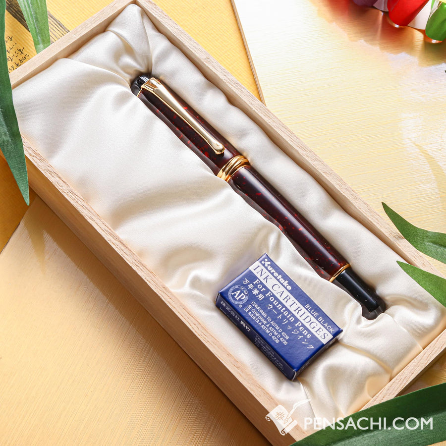 KURETAKE Yumeginga Galaxy Fountain Pen - Echizen Urushi Lacquer Sandalwood Vermilion Red - PenSachi Japanese Limited Fountain Pen
