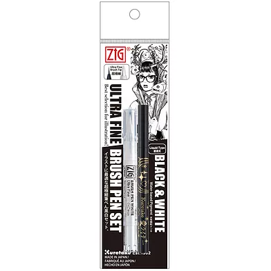 KURETAKE ZIG BLACK & WHITE Ultra-fine Brush pen Set - PenSachi Japanese Limited Fountain Pen